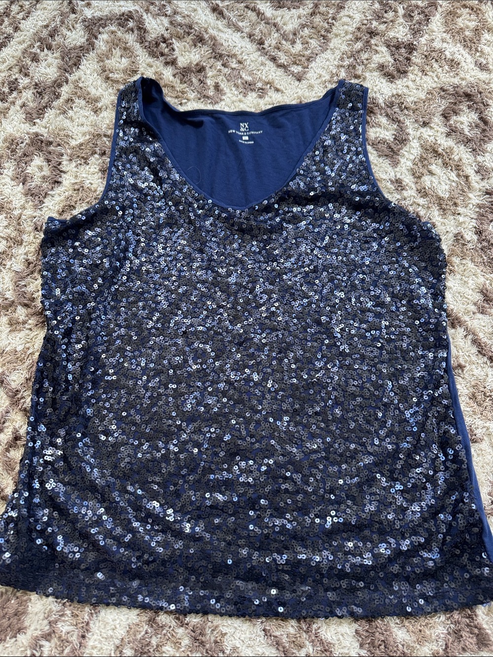 NY Collection Dark Navy Sequin Sleeveless Tank